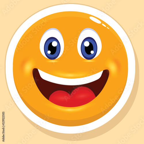 Sticker Style Gurgling Laughter Face Cartoon Emoji Yellow Background.