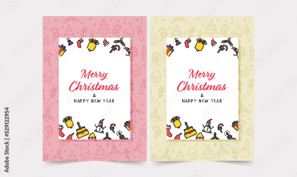 Merry Christmas And Happy New Year Greeting Card In Pink And Yellow Color Options.
