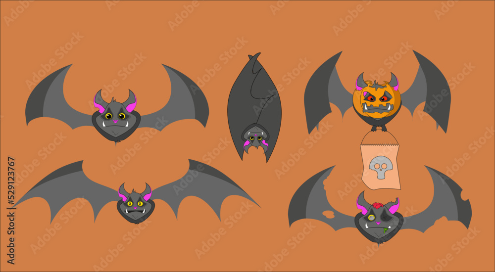 Halloween Bats in vector pack on background