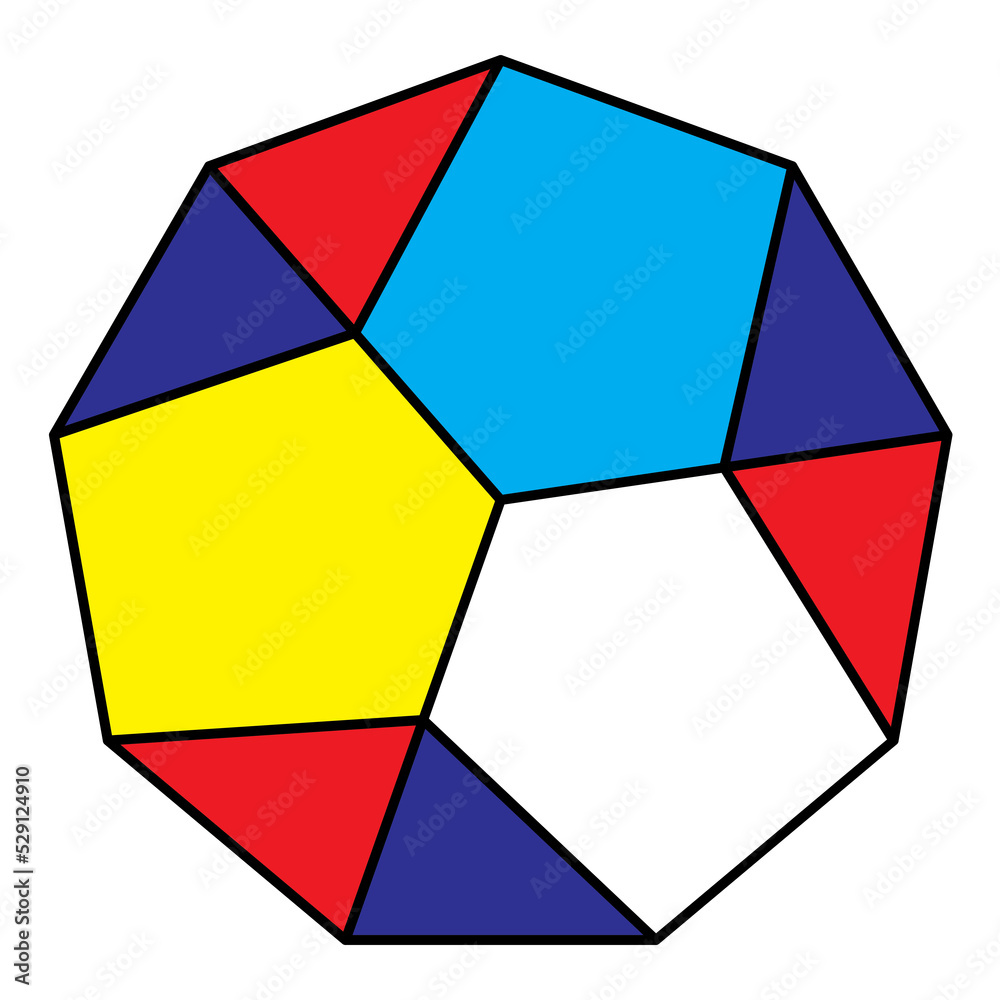 Nonagon 3d effect shape design with bright primary colors, PNG transparent background Nonagon 3d effect shape design with bright primary colors, PNG transparent background