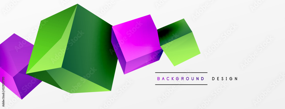 3d cubes vector abstract background. Composition of 3d square shaped basic geometric elements. Trendy techno business template for wallpaper, banner, background or landing 3d cubes vector abstract background. Composition of 3d square shaped basic geometric elements. Trendy techno business template for wallpaper, banner, background or landing