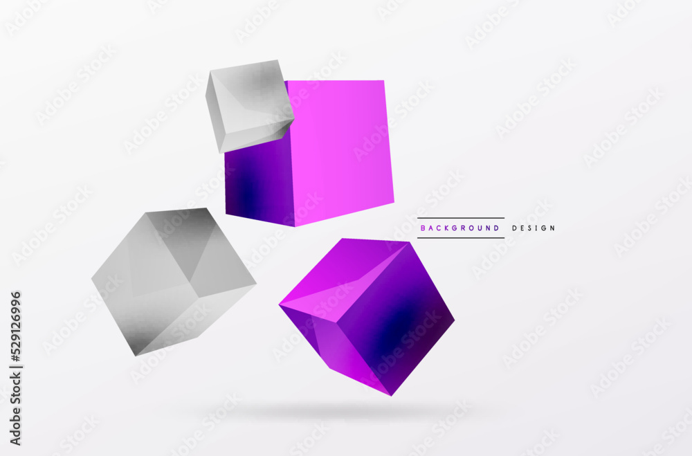 3d cubes vector abstract background. Composition of 3d square shaped basic geometric elements. Trendy techno business template for wallpaper, banner, background or landing 3d cubes vector abstract background. Composition of 3d square shaped basic geometric elements. Trendy techno business template for wallpaper, banner, background or landing