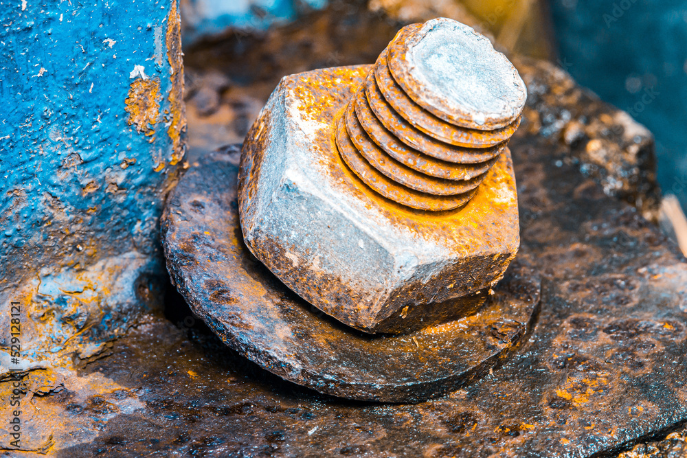 Rusty on screw (Old bolts and nut), Metal details, Macro photography. Closeup shot and selection focus. Rusty on screw (Old bolts and nut), Metal details, Macro photography. Closeup shot and selection focus.