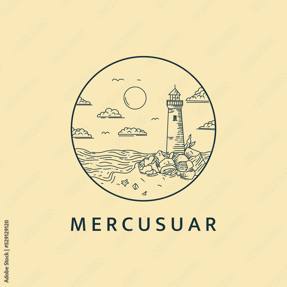 Minimalist lighthouse landscape logo line art illustration template design Minimalist lighthouse landscape logo line art illustration template design