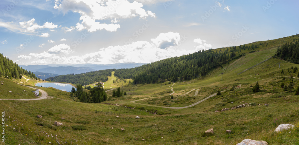 Landscape of the alps at Salzburger Land near Sankt Michael im Lungau during summer at skiing area Grosseck Speiereck, Austria, Europe (panoramic view)