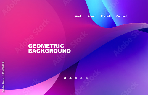 Landing page abstract liquid background. Flowing shapes, round design and circle. Web page for website or mobile app wallpaper
