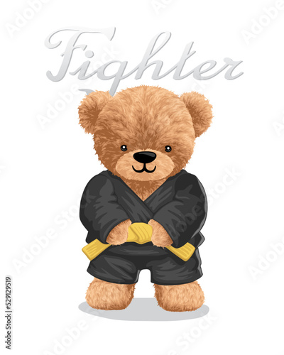 Hand drawn teddy bear cartoon in martial arts costume