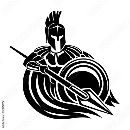 Spartan with spear and shield on white background.