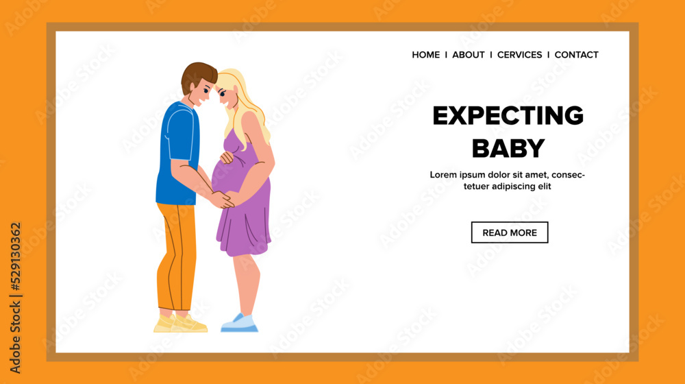 expecting baby vector. pregnancy mother, pregnant love family, maternity care, woman happy, couple home expecting baby character. people flat cartoon illustration