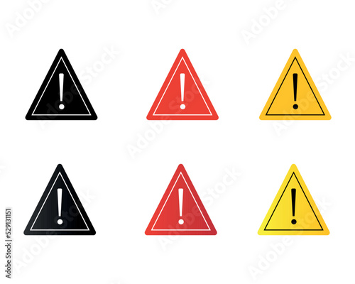 Triangular warning symbols with exclamation mark. Vector illustration