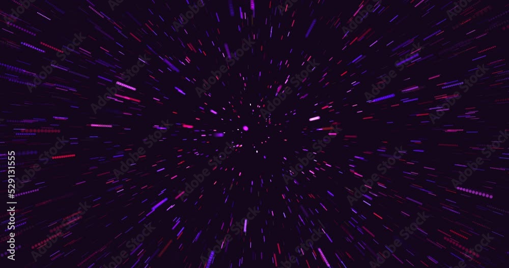 Flight through hyperspace. Traces of the star field in motion. Abstract tunnel speed of light. A stream of bright lines in space, 4K animation.