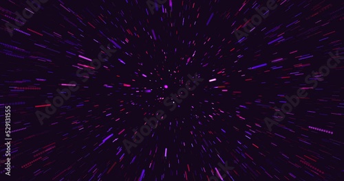 Flight through hyperspace. Traces of the star field in motion. Abstract tunnel speed of light. A stream of bright lines in space, 4K animation.