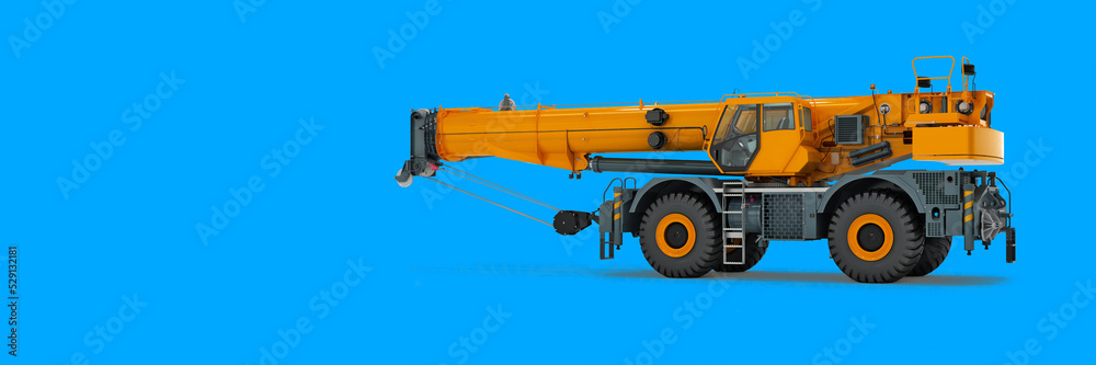 3d illustration of Mobile crane isolated on natural background 