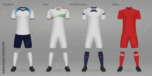 Set of football kits, shirt template