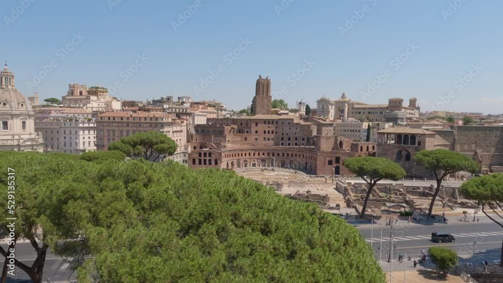 View of Trajan's Forum, roman empire remains of ancient market, ruins and architecture in Rome View of Trajan's Forum, roman empire remains of ancient market, ruins and architecture in Rome