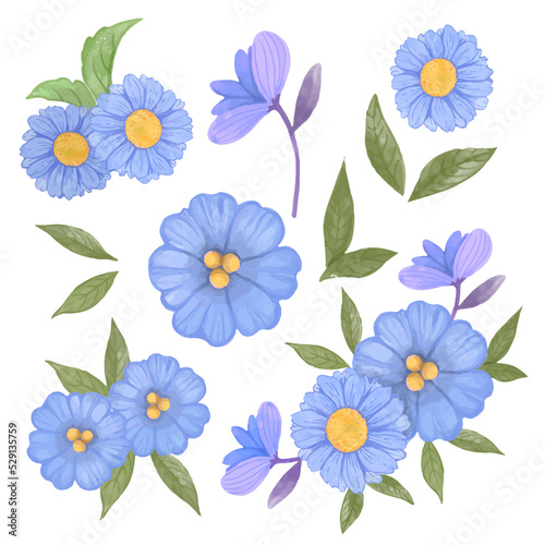 Fototapeta Naklejka Na Ścianę i Meble -  blue floral pattern isolated white background