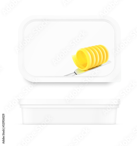 Food plastic tray mockup. Side and upper view. Vector illustration isolated on white background. Great to promote your product. EPS10.