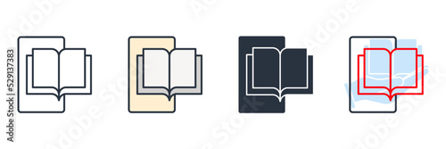 e-learning resources icon logo vector illustration. reading book on phone symbol template for graphic and web design collection