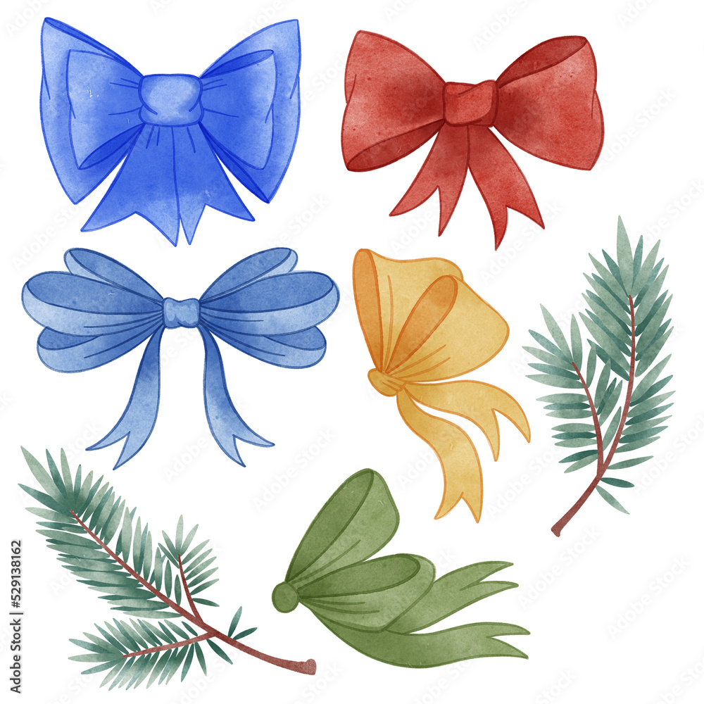 Fototapeta premium watercolor set of christmas decorations and toys