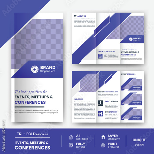 Tri-fold Business events meetups & conference company seminar brochure design