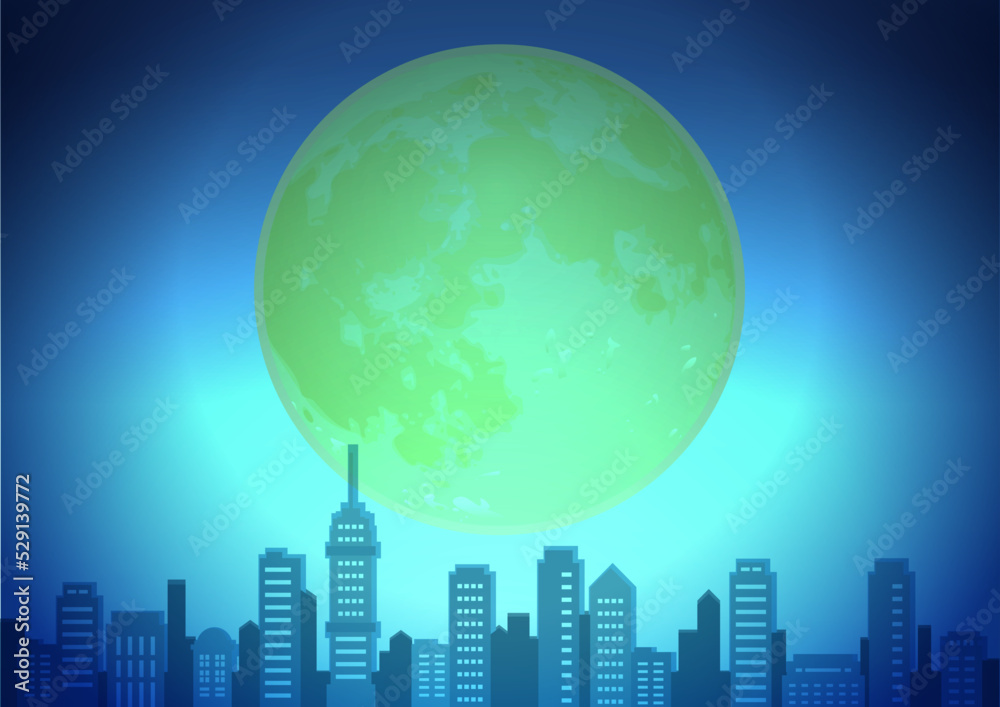 街並み　大きな月　満月　都市背景