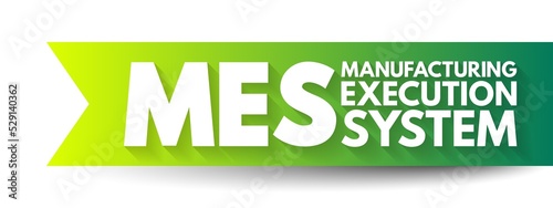 MES Manufacturing Execution System - computerized systems used in manufacturing to track and document the transformation of raw materials to finished goods, acronym text concept background