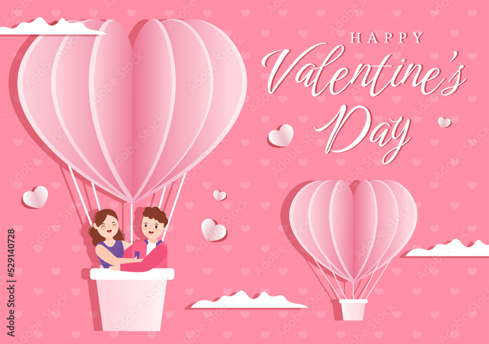 Happy Valentines Day Template Hand Drawn Cartoon Flat Illustration Which is Commemorated on February 17 for Love Greeting Card or Poster Design