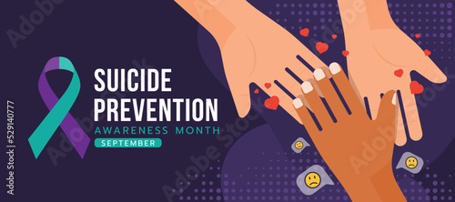 Fotografie, Tablou Suicide prevention awareness month text and suicide awareness prevention ribbon