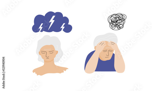 Old person with a brain and depression or anxiety.