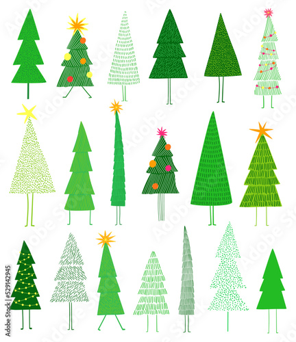 Set of cute isolated Christmas tree illustrations
