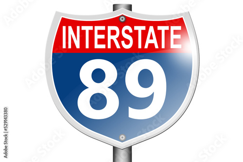 Interstate highway 89 road sign isolated on white background photo
