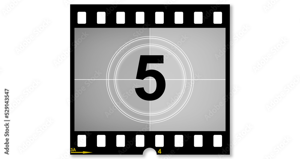 Old film movie with timer count number five Old film movie with timer count number five