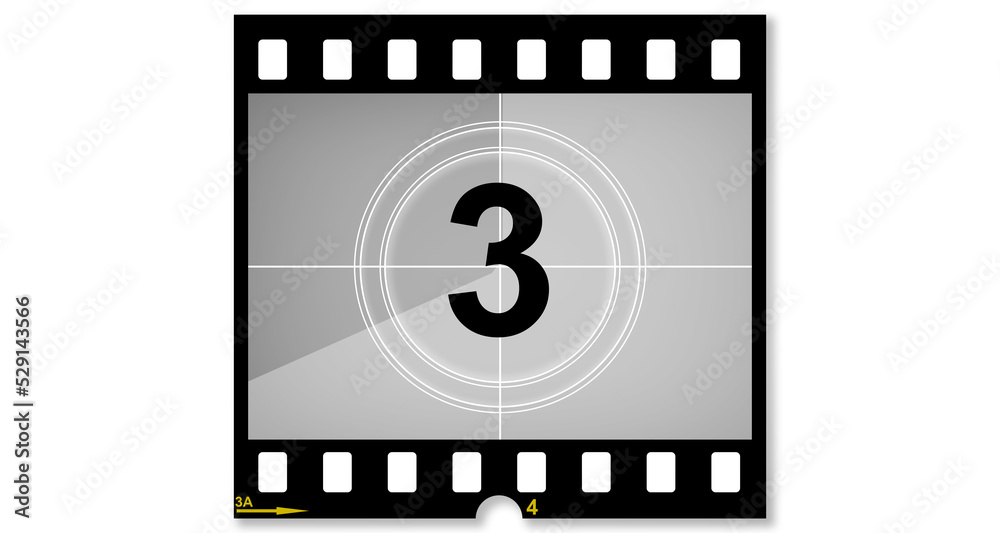 Old film movie with timer count number three