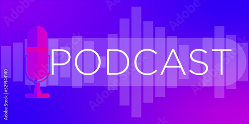 Podcast logo. Radio symbol. Violet background. Vector illustration. Stock image. 