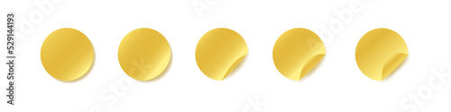 Realistic gold paper stickers. Vector set of blank stickers isolated on white background. 