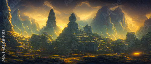 Fotografering Artistic concept painting of an ancient temple, background illustration