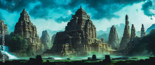 Artistic concept painting of an ancient temple  background illustration.