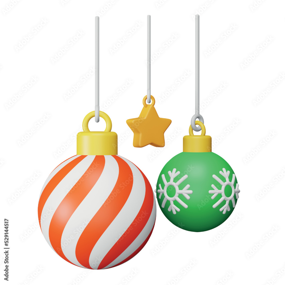 Christmas decoration balls 3d rendering isometric icon.