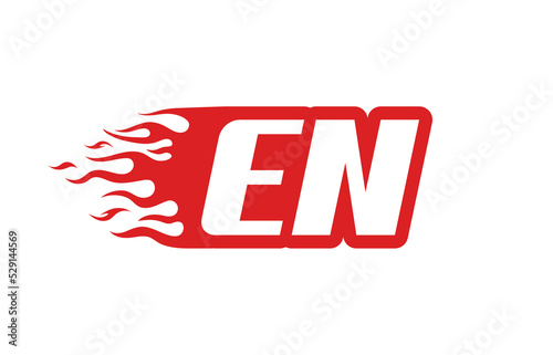 Letter EN or E N fire logo vector illustration in red and white. Speed flame icon for your project, company or application.