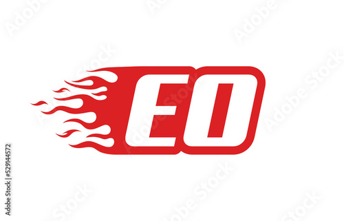 Letter EO or E O fire logo vector illustration in red and white. Speed flame icon for your project, company or application.