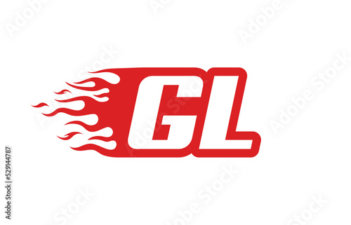 Letter GL or G L fire logo vector illustration in red and white. Speed flame icon for your project, company or application.
