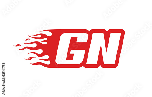 Letter GN or G N fire logo vector illustration in red and white. Speed flame icon for your project, company or application.