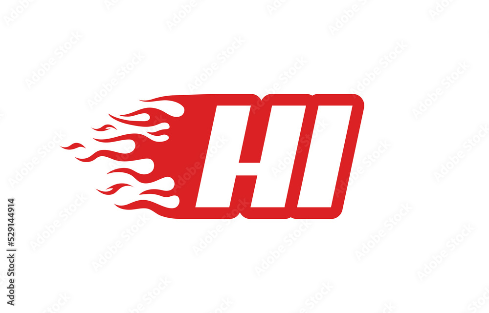 Letter HI or H I fire logo vector illustration in red and white. Speed flame icon for your project, company or application. Letter HI or H I fire logo vector illustration in red and white. Speed flame icon for your project, company or application.
