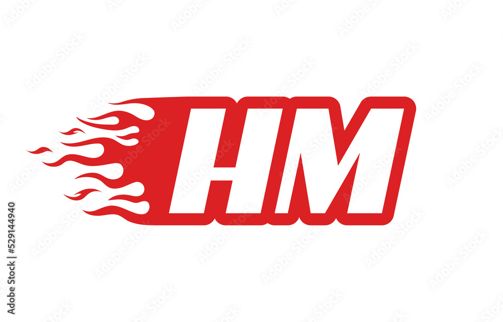 Letter HM or H M fire logo vector illustration in red and white. Speed flame icon for your project, company or application. Letter HM or H M fire logo vector illustration in red and white. Speed flame icon for your project, company or application.