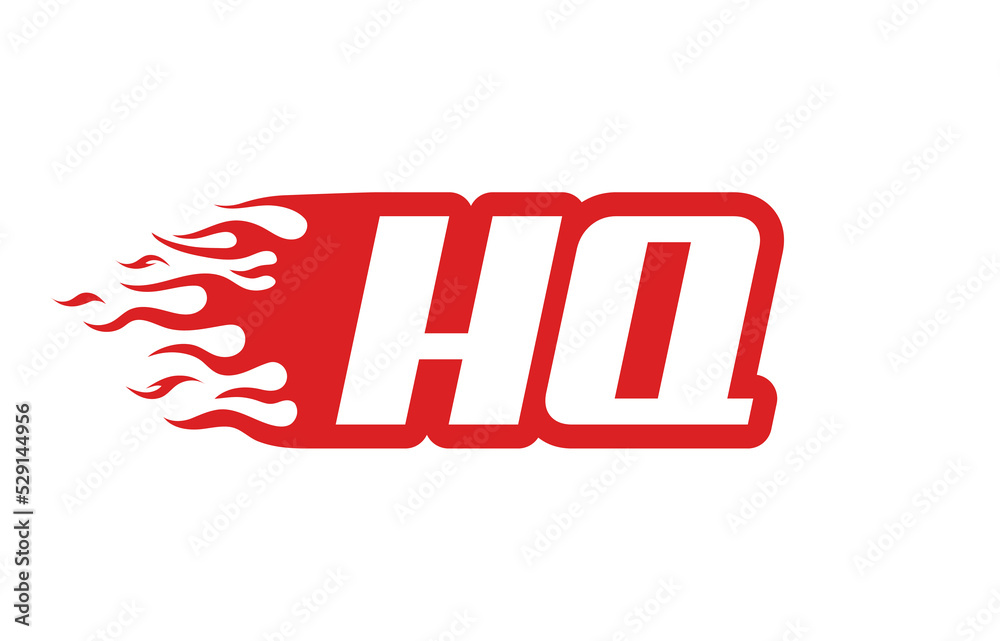 Fototapeta premium Letter HQ or H Q fire logo vector illustration in red and white. Speed flame icon for your project, company or application.