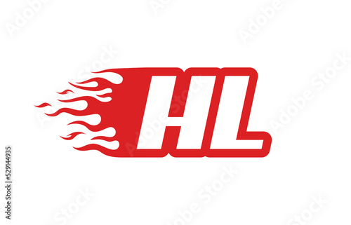 Letter HL or H L fire logo vector illustration in red and white. Speed flame icon for your project, company or application.