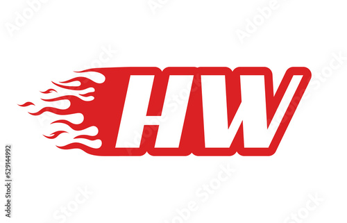 Letter HW or H W fire logo vector illustration in red and white. Speed flame icon for your project, company or application.