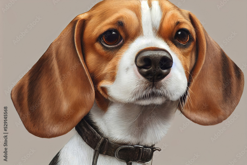 beagle dog portrait, beagle puppy portrait, digital illustration, serious digital painting