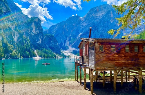 lake of Braies in the Italian Alps mountains