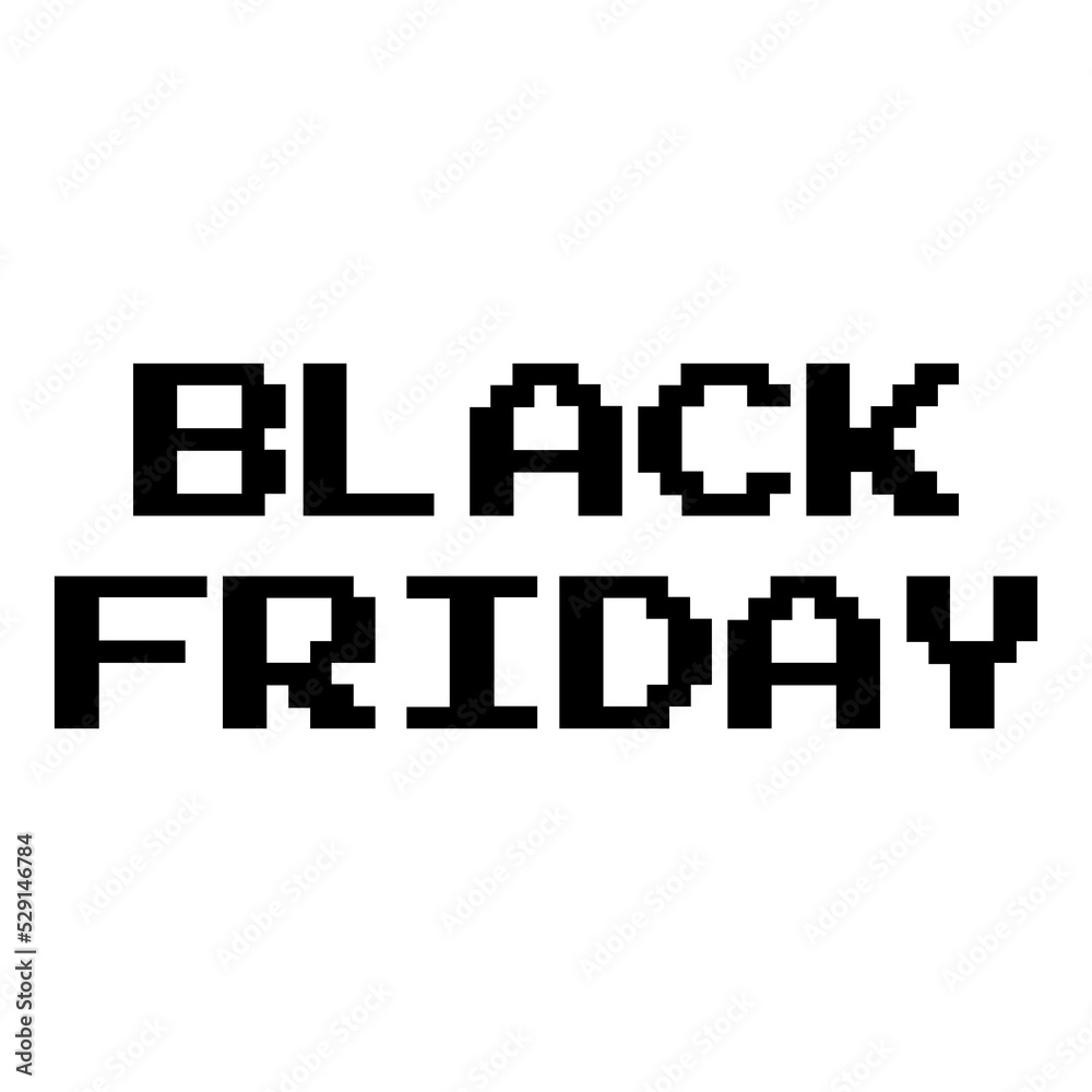 Cartel de venta con texto Black Friday con fuente de juegos de arcade de estilo retro aislada